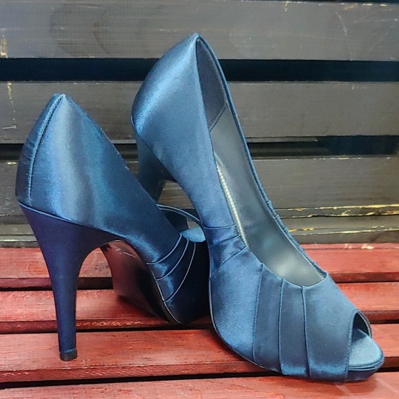 Lulu Townsend Shoes - 🌟SALE🌟Blue Satin Lulu Townsend Peep-Toe Heels